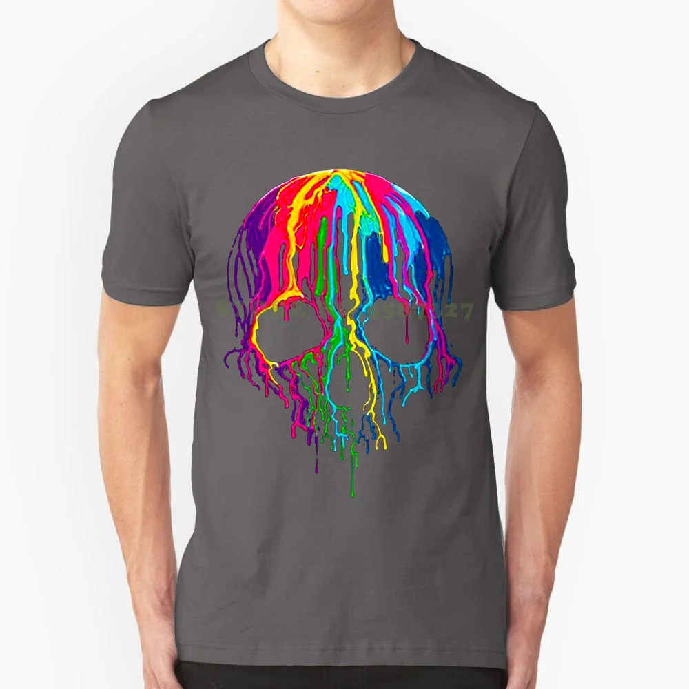 Print T Shirt Men Summer Style Fashion Neon Skull T Shirt Melting Dripping Paint Skull Face