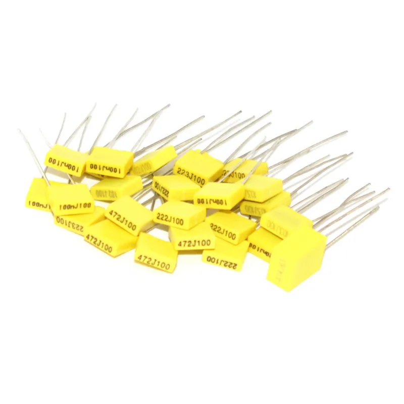 20pcs Polypropylene Safety Plastic Film 100V 1nF ~ 470nF 100nf 150nf 220nf 10nf 47nf 22nf 1nf 0.47uf 0.1uf Correction capacitor