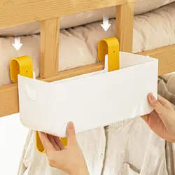 Hanging Bedside Organizer Storage Bed Shelf with 2 Hooks Storage Box Rack for Dorm Rooms Bed Rail for Glasses Mobile Phones Keys