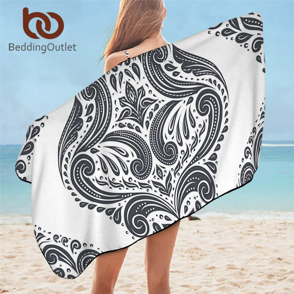 

BeddingOutlet Paisley Bathroom Towels Mandala Beach Towel Grey White Microfiber Bath Towels For Adult Comfortable Classic Toalla