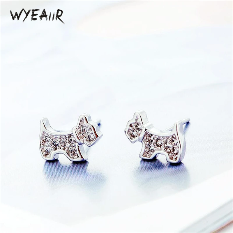 WYEAIIR 925 Sterling Silver Cute Delicate Zircon Puppy Sweet Dog Female Stud Earrings