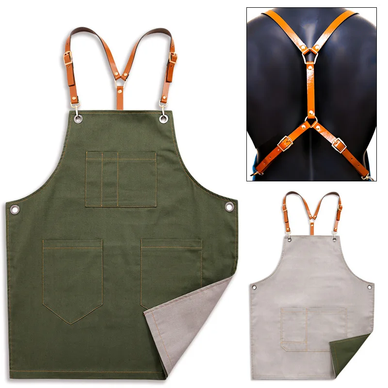 Canvas Double-sided Apron Home Kitchen Barista Restaurant Waiter Baking Painting Men and Women Work Clothes