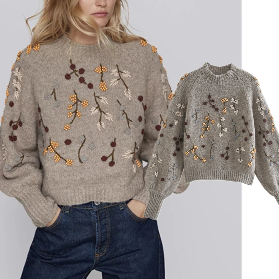 Jenny&Dave  Sweaters Women Pullovers England Vintage Indie Folk Vintage Beading Embroideried Winter Sweaters Women Pull Femme