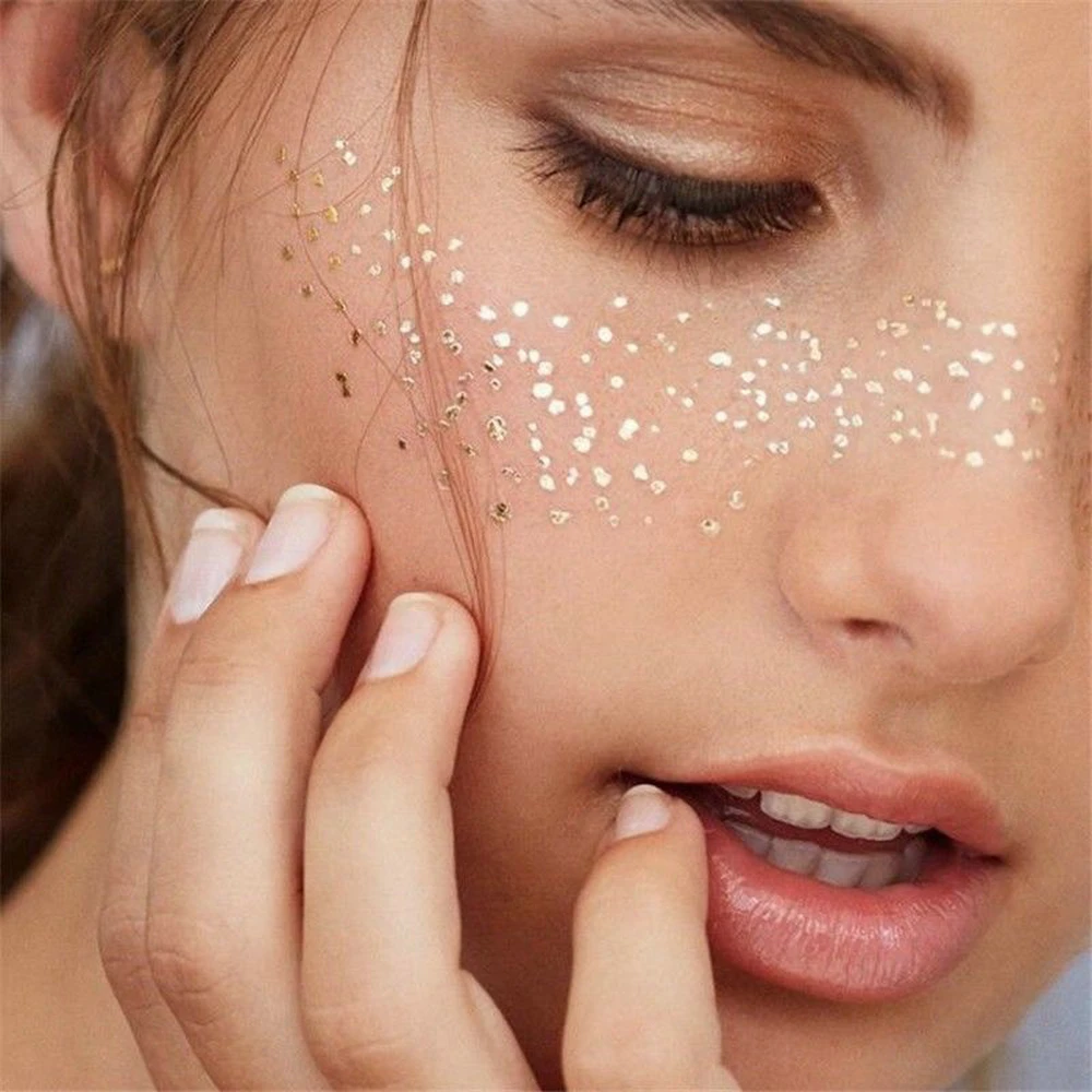 Gold Face Stickers Waterproof Temporary Face Tattoo Festival Sticker Facial Adhesive Glitters for Carnival Makeup Eye Decals