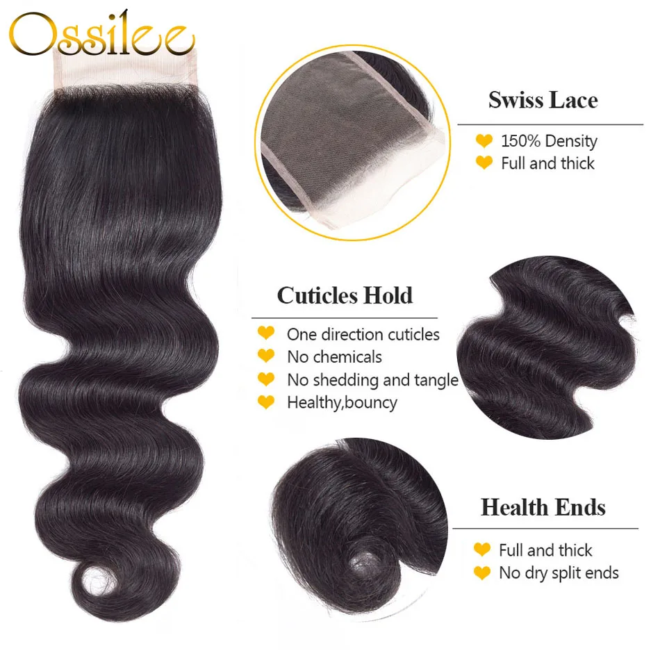 Ossilee Body Wave Lace Closure Remy Human Hair 4X4 Lace closure 8-20 Inches