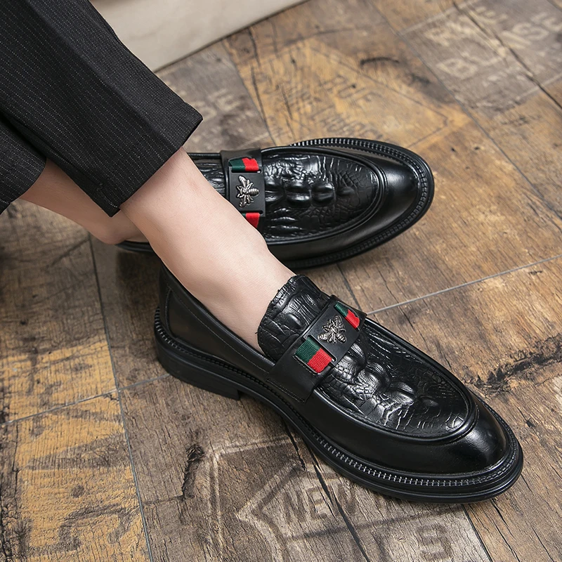 Crocodile Leather Brand Luxury Men Casual Office Designer Brown Black Formal Loafers Men\'s Moccasins Italian Wedding Dress Shoes