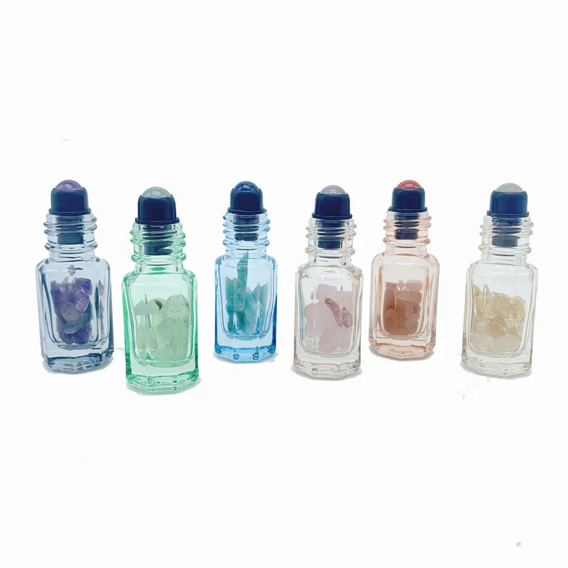 Natural Quarz Gemstone Roller Refillable Essential Oil Bottle Eye Face Roll BottlTool Amazonite Amethyst 3ml 6pcs P230