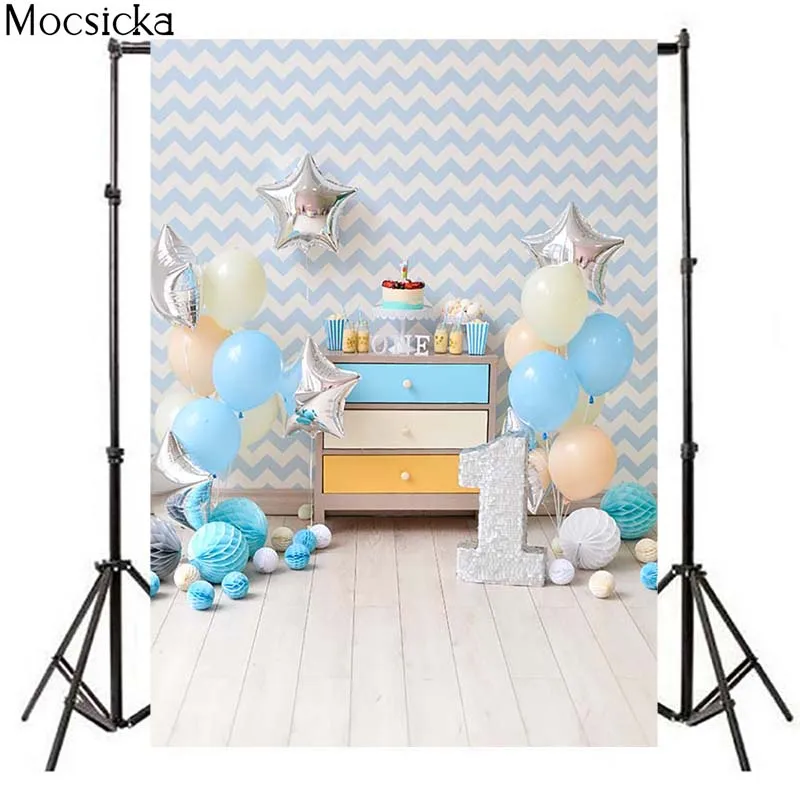 Mocsicka Customized Chevrons Wall Balloons 1st Birthday Cake Baby Photography Backgrounds Photographic Backdrop for Photo Studio