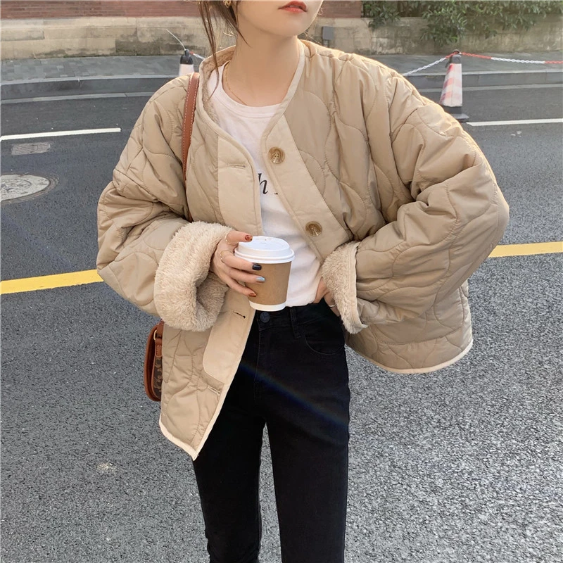 Alien Kitty 2021 Winter Solid Lambswool Patchwork Women Coat Thick Warm Loose Casual  Jacket Female Outwear Elegant Tops