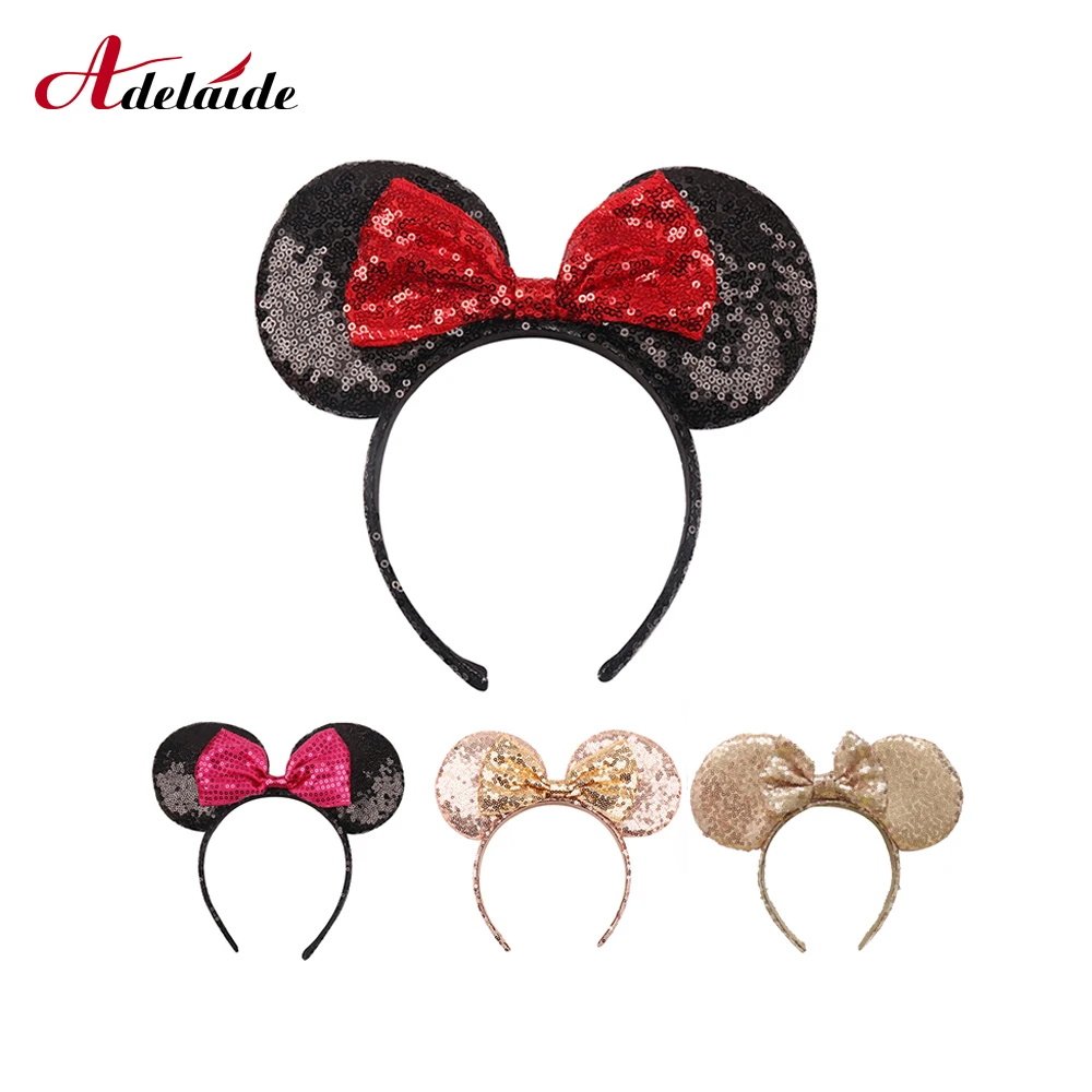 Bow Headwear Minnie Mouse Ears Headband Festival DIY Hair Accessories Hairband Christmas Sequin Hair Bows for girls women gift