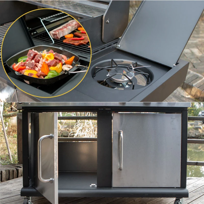 Máquina de barbacoa de Gas y carbón de doble propósito, parrilla Vertical grande de acero inoxidable para el hogar, Patio, Villa, cena, 8-20 personas