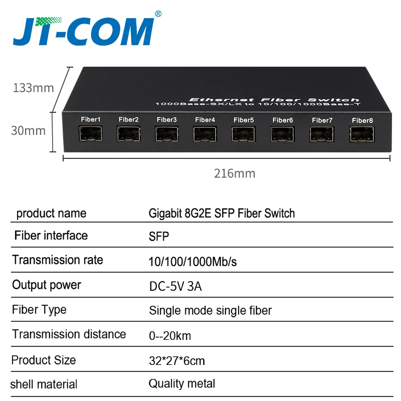 Gigabit Network SFP Fiber Switch 1000Mbps SFP Media Converter 8 SFP Fiber Port and 2 RJ45 Port 8G2E Fiber Ethernet Switch