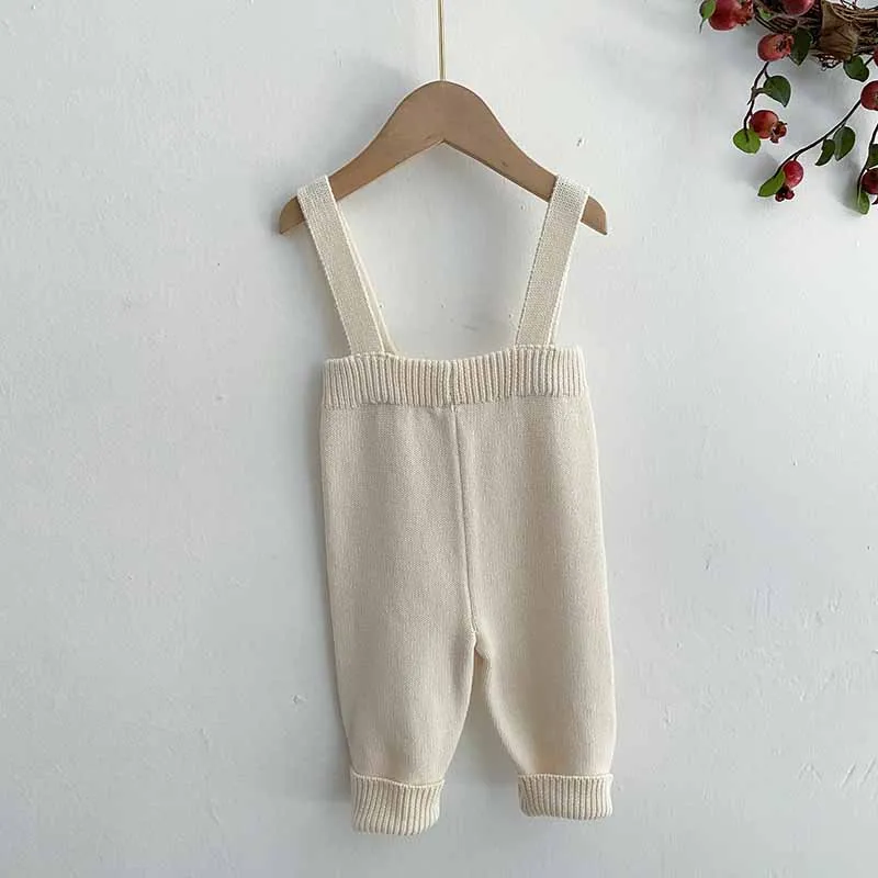 Autumn Knitted Cotton Toddler Newborn Baby Overalls Solid Casual Boys Girls Straps Pants Casual Infant Clothing Trousers