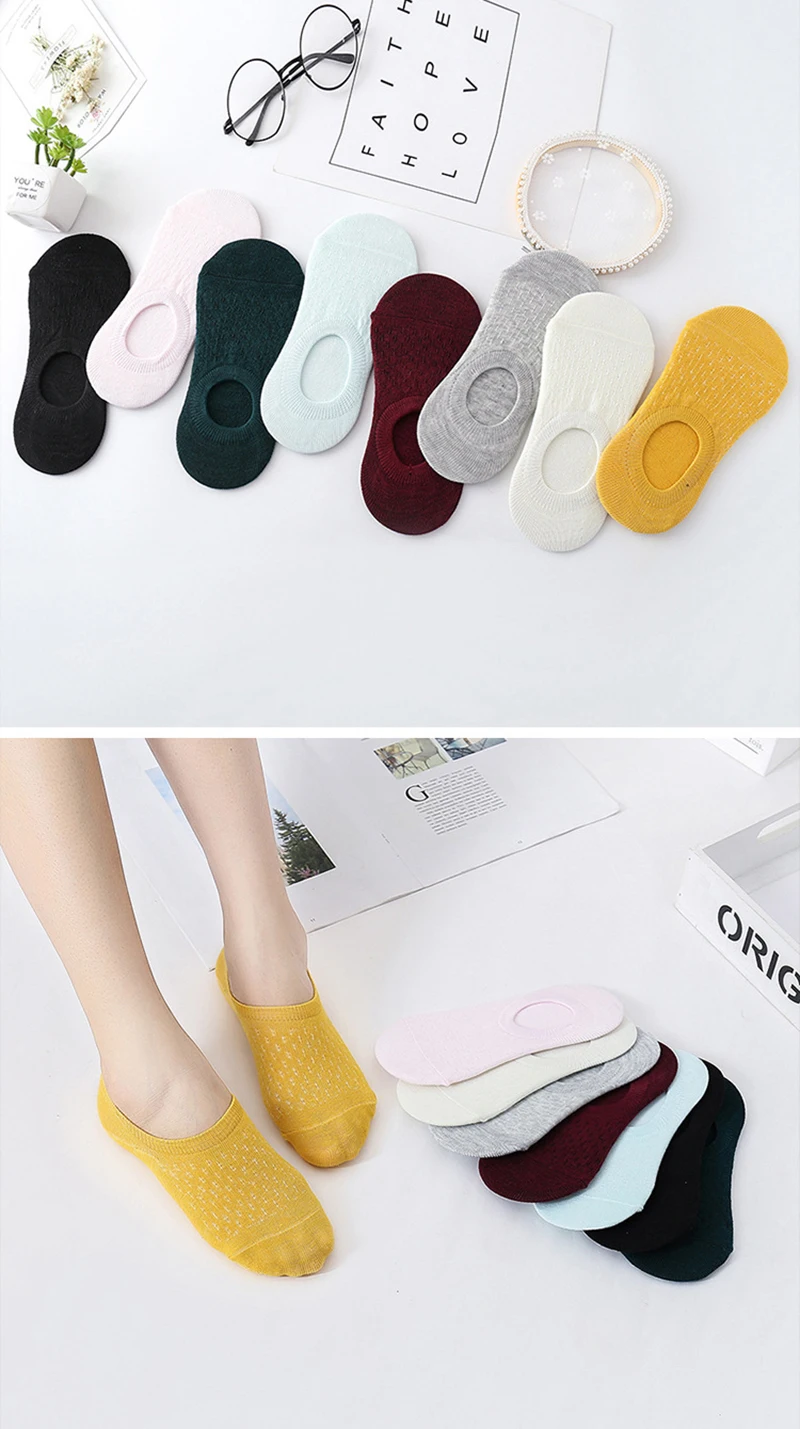 10-teiliges 5-Paar Damen-Socken-Hausschuhe-Set, einfarbig, unsichtbare Bootssocken, atmungsaktiv, rutschfest, Silikon, keine Show, kurze Söckchen – Detail 14