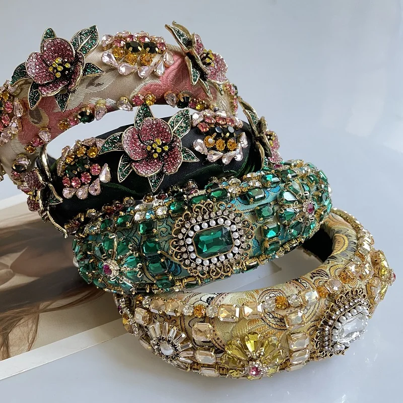 

Luxury Baroque Rhinestone Headband Wide Padded Headdress Baroque Hair Band Wedding Headwear Women Bridal Hair Accessories