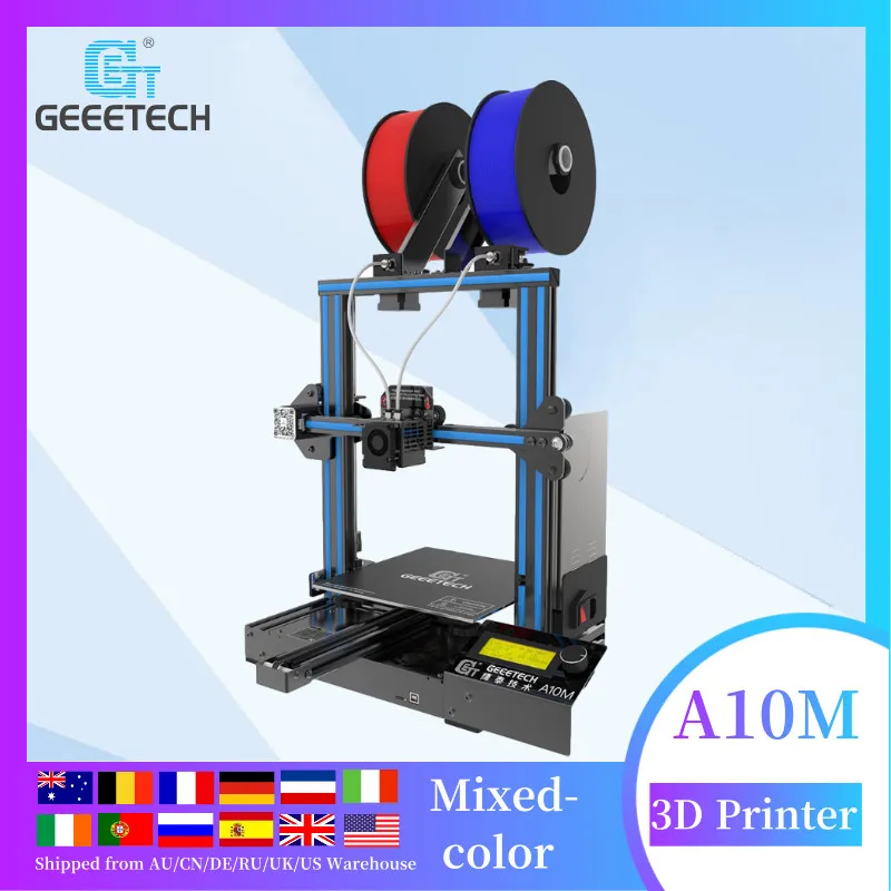 Geetech 3D 프린터, 혼합 색상 인쇄, 필라멘트 감지기 및 중단 재개 기능, 대형 인쇄 크기, DIY, A10M, 220*220*260mm 