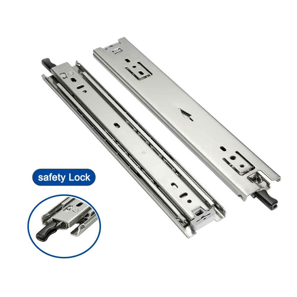 

Drawer Slide Rail Heavy Duty Vehicle Furniture Slider 51mm Safety Lock 68KG Capacity Ball Bearing Three Fold Full Extension