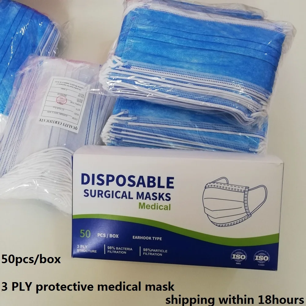 50/400pcs Disposable Surgical Mask 3 ply Breathable mouth mask Medical Mask Filter Masques dark blue face mask mascarillas