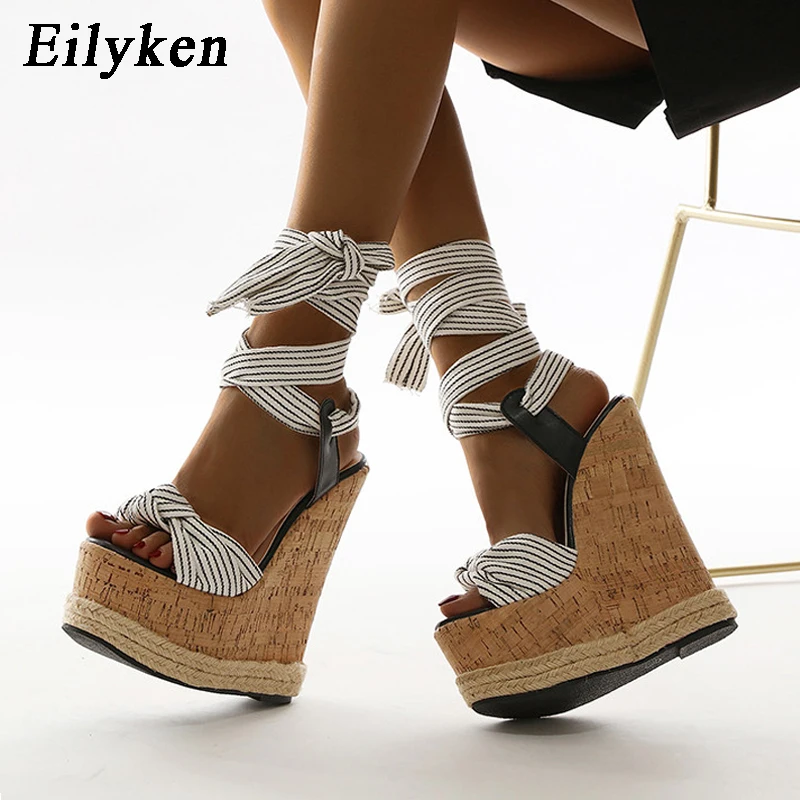 Eilyken GLADIATOR Ankle Lace-Up Women Sandals Fashion Platform Wedges Heels Open Toe Banquet Party Ladies Summer Shoes