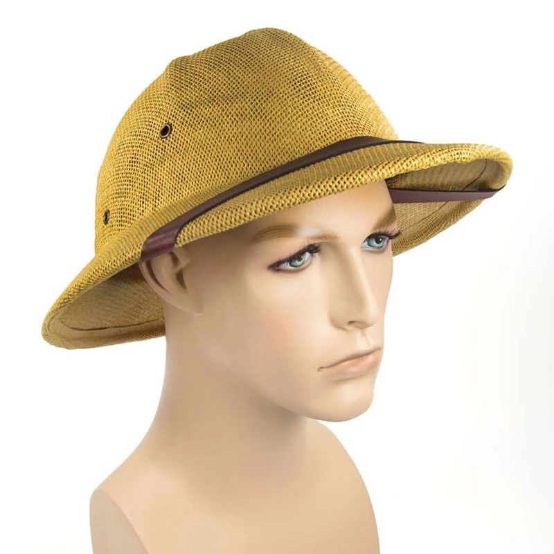 

High Quality Classical Straw Helmet Pith Sun Hats Ventilated Helmet Dad Boater Bucket Hats Safari Jungle Miners Cap Beekeeping