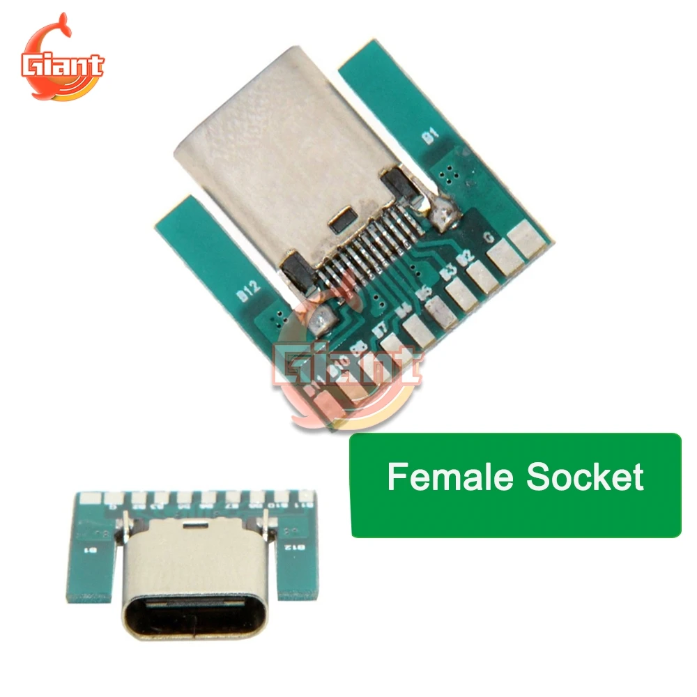 Usb 3.1 Type C Connector 24 Pins Vrouw Man Plug Socket Connector Smt Bakje Adapter Om Soldeer Kabel Met pcb Board
