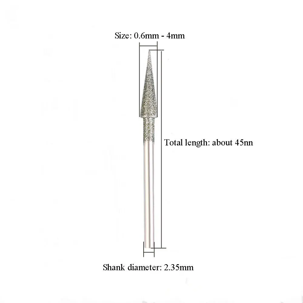 0.6mm - 4mm Diamond Burr Grinding Bit Point 2.35mm Shank for Glass Stone Jade