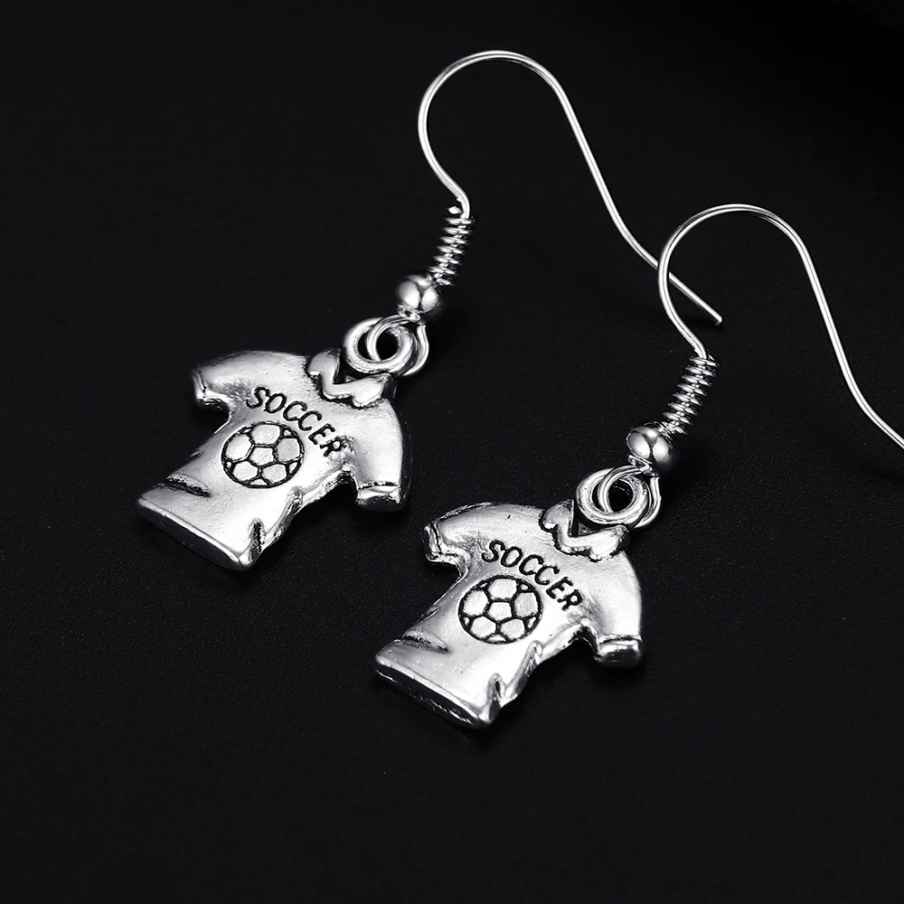 Trendy Vintage Football Shirt Antique Silver Plated Punk Hiphop Rock Style Retro Drop Earrings for Women & Man Party Jewelry