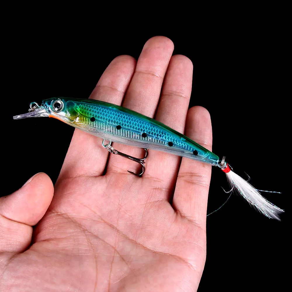 1PCS Minnow Fishing Lure 11cm 12.8g Wobblers Pesca Artificial Hard Bait Feather Hook Crankbait Bass carp Lures Fishing Tackle