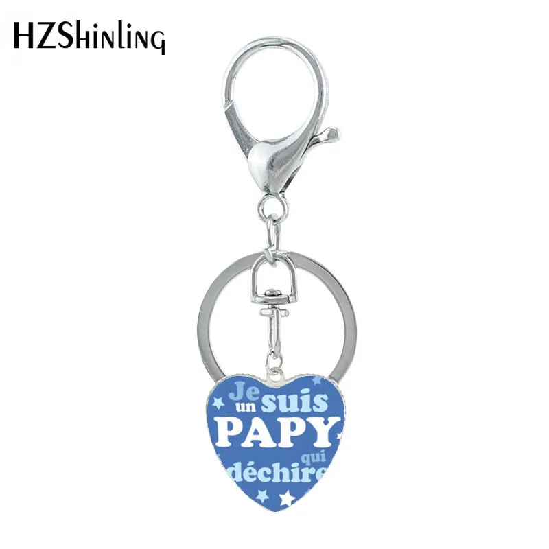 2019 New Trendy Je un suis Pepe qui Dechire Heart Key Chains Fashion Jewelry I love papa Glass Dome Pendant Super TATA Keyring