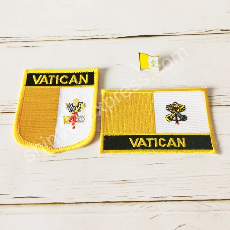 Vatican City National Flag Embroidery Patches Badge Shield And Square Shape Pin One Set On The Cloth Armband Backpack Decoration