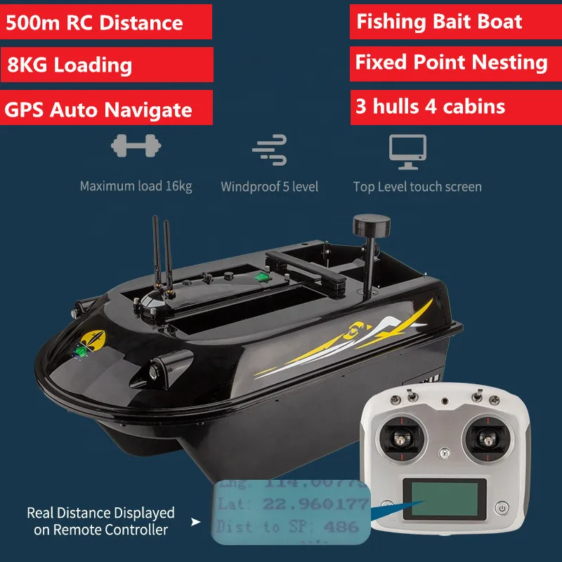 3 scafi 4 cabine telecomando barca da pesca 8KG carico 6H vita grande RC esca barca giocattolo GPS navigazione automatica richiamo di pesca nest Boat