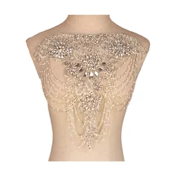 Beaded Embroidery Wedding Applique Flower Embroidery Beads Patch  Handmade Beaded Rhinestone Tassel Patch