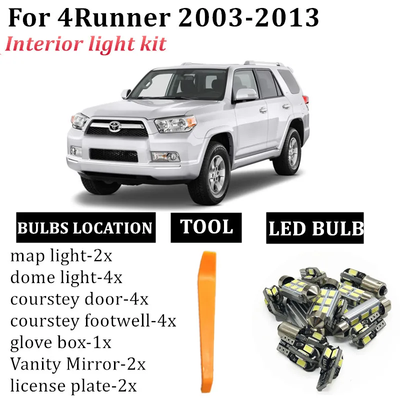 

19x Error Free Canbus LED Lamp Interior Reading Dome Map Cargo Light Bulb Kit For Toyota 4Runner 2003-2013 car light accessories