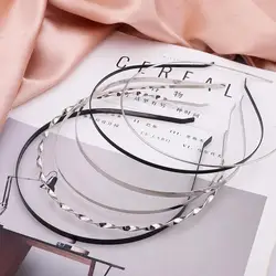 5pc/lot Metal Iron Based Rhodium Black Fabric Headband Hair Band Round Dull Silver Color 5mm width DIY flower Hair Accessories