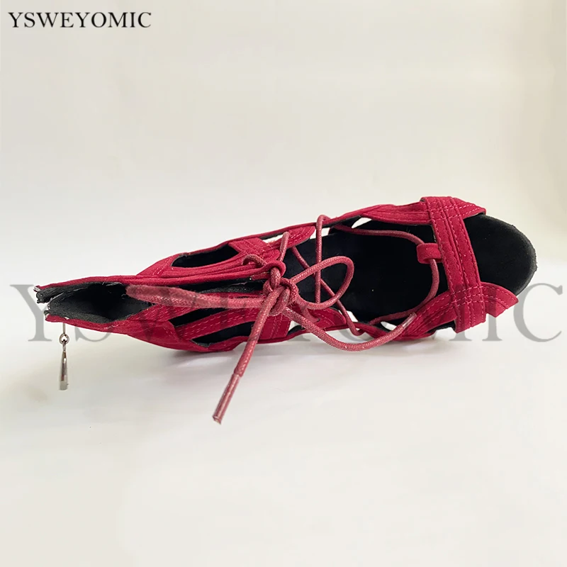 Damen Latin Dance Schuhe Rot Flanell 8,5 cm Spike Ferse Auf Bild Super Weiche Mode Stil Salsa Schuhe Für Frauen latin Dance Schuh