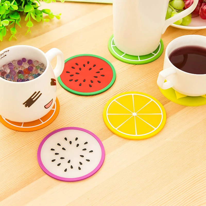 7Pcs/set Cute Coaster Fruit Shape Silicone Cup Pad Non Slip Bowl Mat Coaster Hot Drink Holder Placemat Heat Insulation Cup Pad