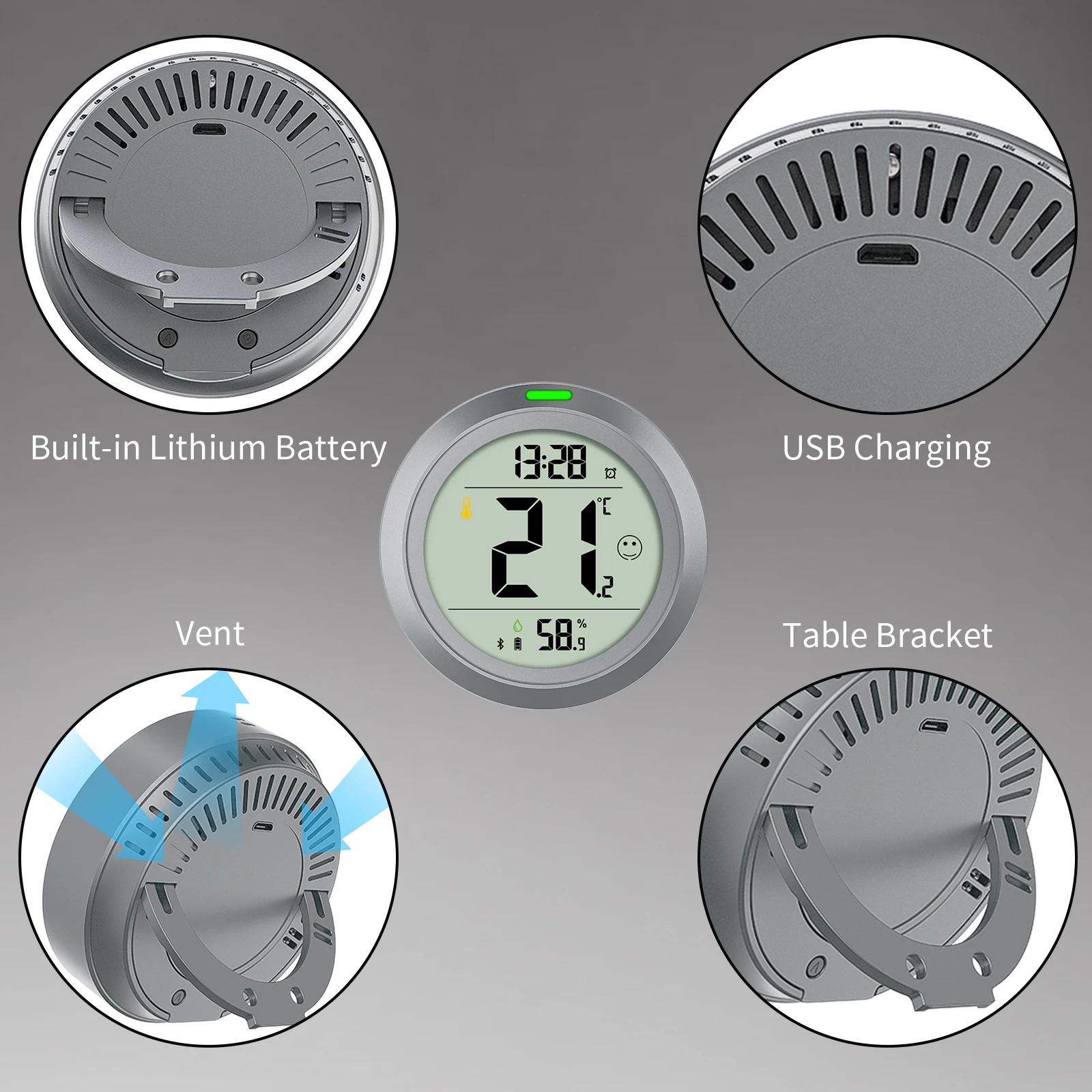 Fabisense bluetooth despertador digital eletrônico termohigrômetro instrumento medidor de umidade temperatura interior e exterior lcd