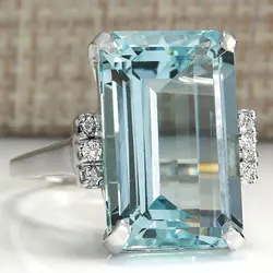 Fashion trendy jewelry luxury light blue zircon female ring sweet romantic engagement ring gift