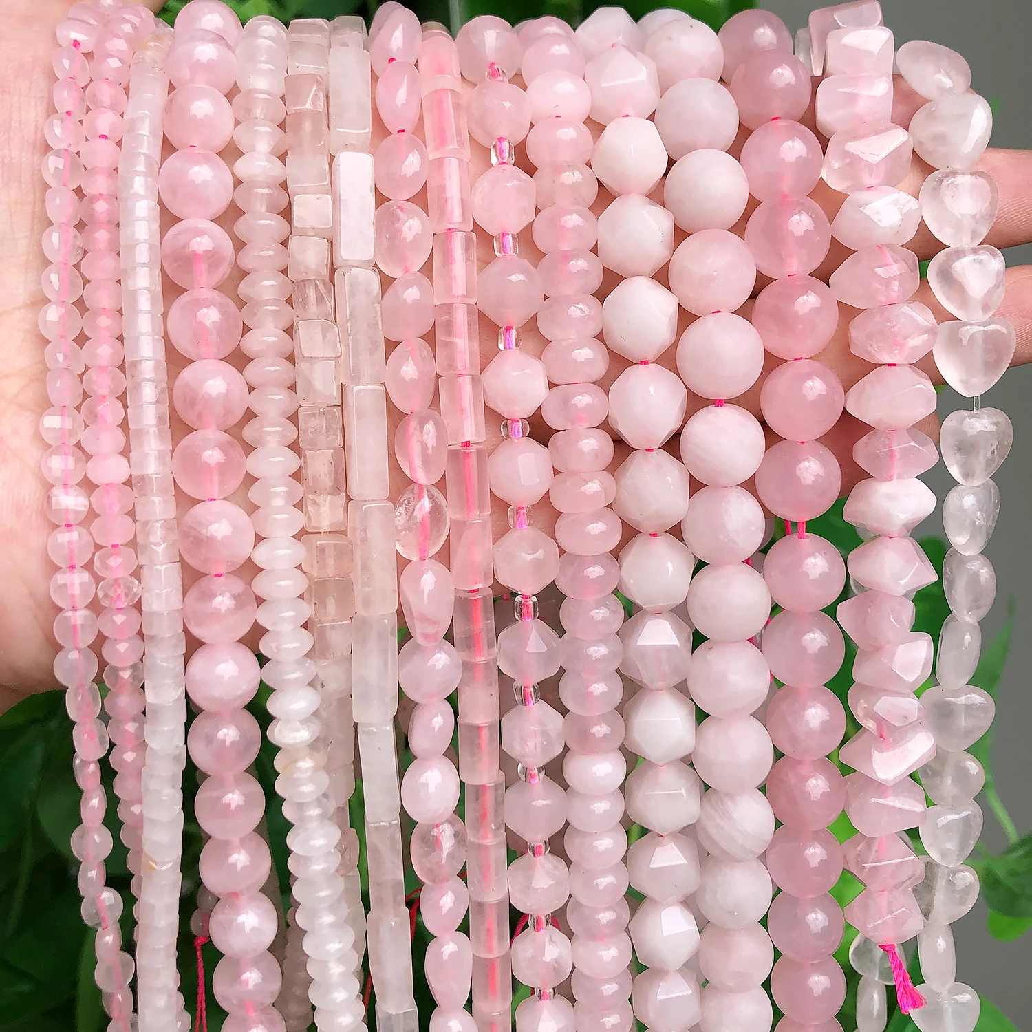 Natural Rose Quartz Beads Matte Pink Crystal Heart Faceted Round Loose Stone Beads for Jewelry Making DIY  Handmade Bracelet