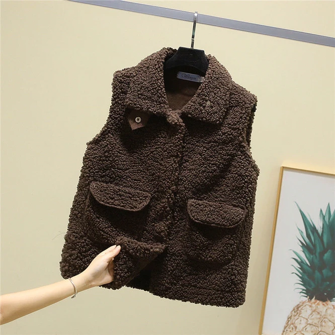 Autumn Winter 2021 Imitation Fur All-in-one Women's Vest Versatile Girls Vest Coat Casual Student College Fashion khaki