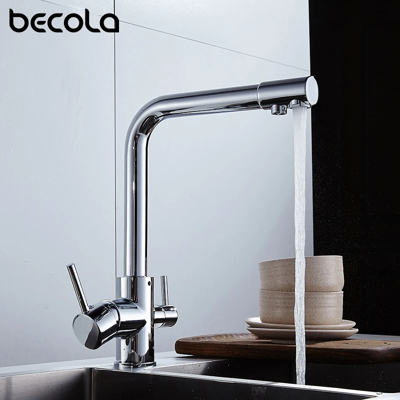 Becola Double Spout Double Handle Kitchen Faucet Black/Chrome Sink Mixer Tap Kitchen Hot and Cold Mixer Taps Water Faucets