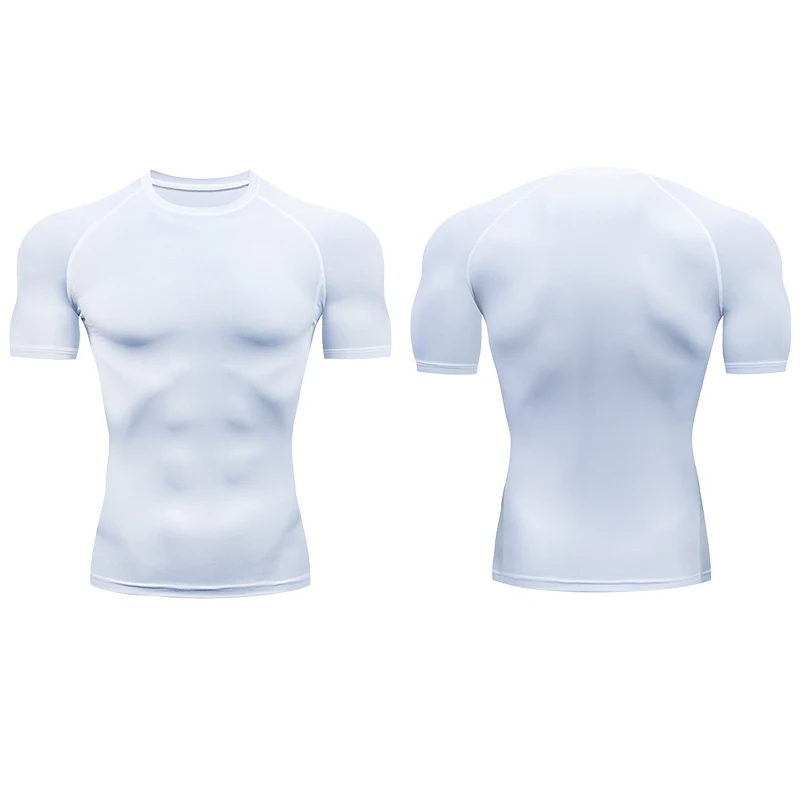 Herren-Lauf-Kompressions-T-Shirts, schnell trocknend, Fußballtrikot, Fitness, eng, Sportbekleidung, Fitnessstudio, Sport, kurzärmeliges Hemd, atmungsaktiv – Detail 2