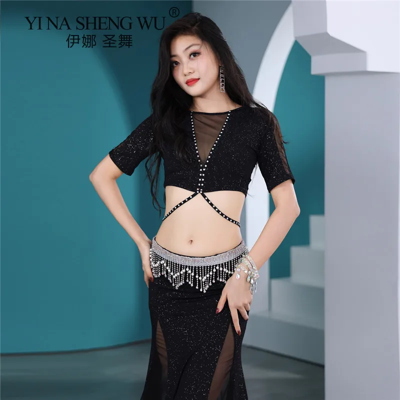 Belly Dance Woman Summer Practice Clothes and Fishtail Skirt Sequins Oriental Dance Performance Clothing Group Clothes Dance Top