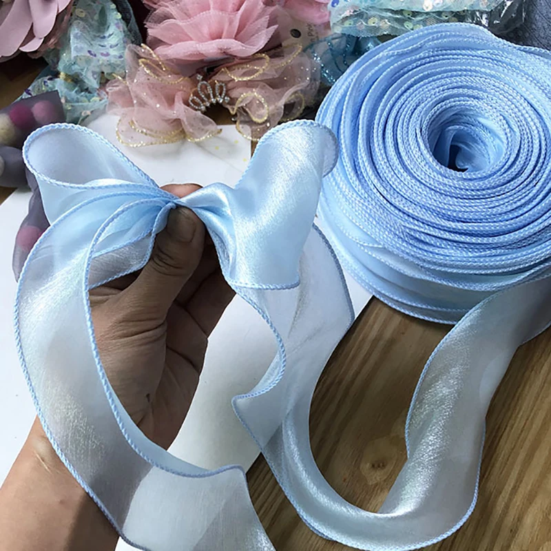 Wide Wavy Edge Ribbons, Translucent, Shining, Gradient Yarn, DIY Hairbow Accessories, Material Tape, Organdy Colored, 35m