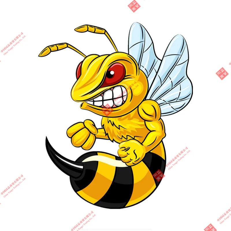 High Quality Cartoon Strong Angry Bee Bumblebee Helmet Sticker Waterproof Sticker for Car Racing Car Laptop Helmet