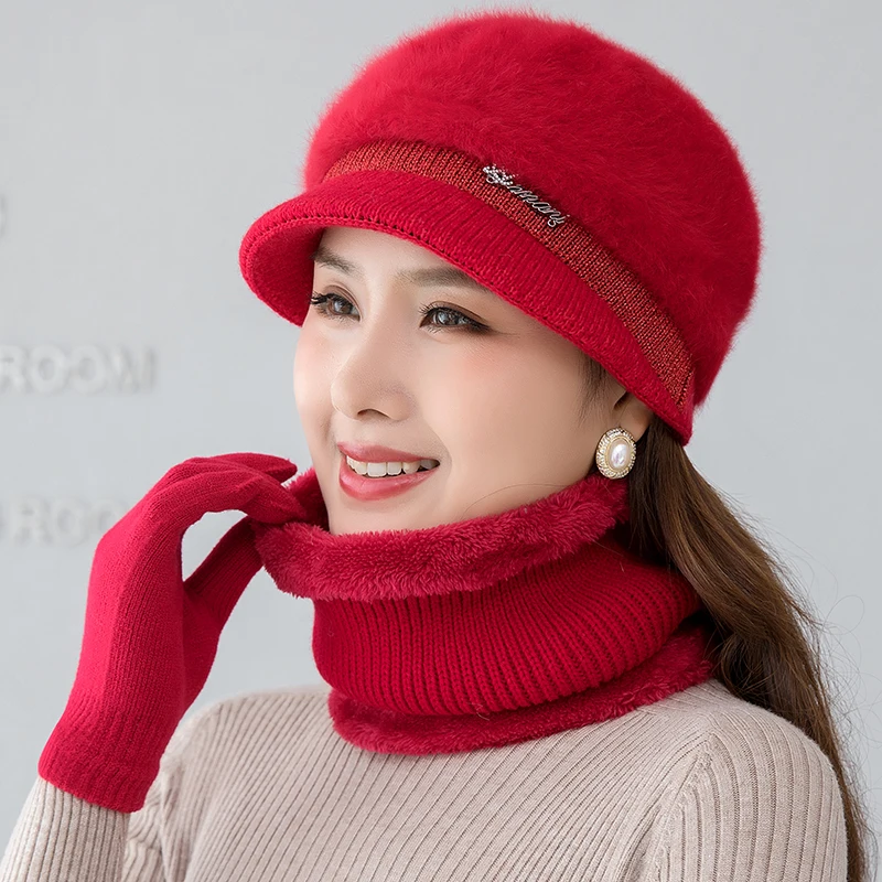 New High Quality Rabbit Fur Winter Hat For Women Beanies Knitted Cashmere Hat girl Solid Bonnet Femme Winter Caps