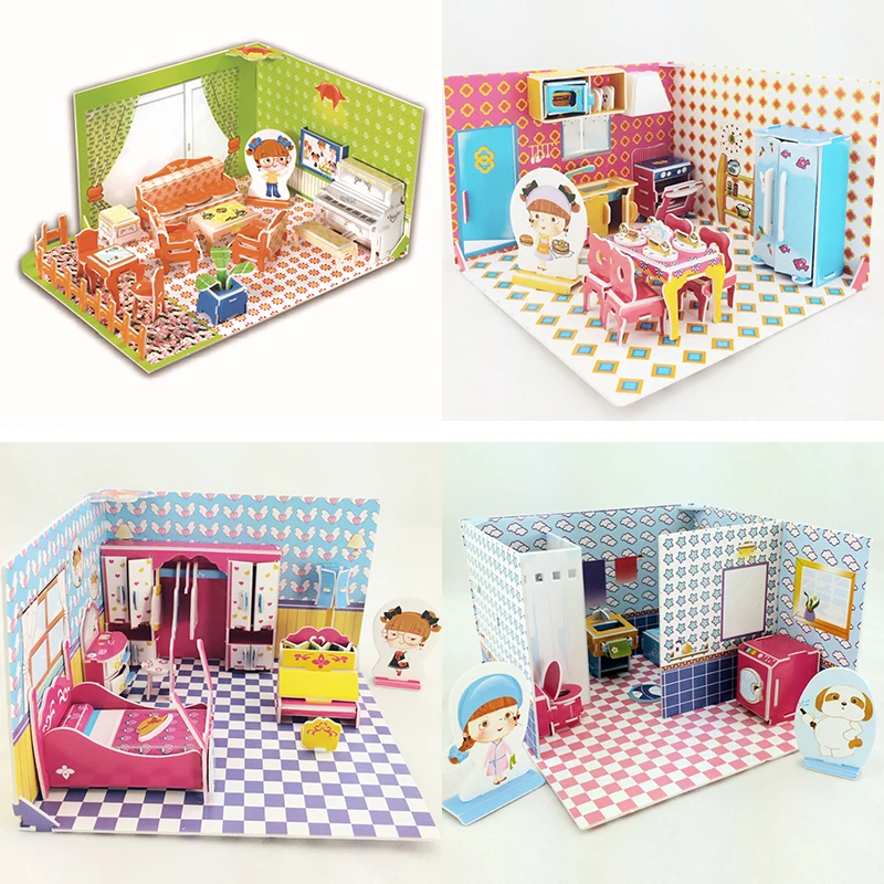 

girl play house game toy/baby house living room kitchen bedroom/Particle building blocks model diy baby toys for children kids