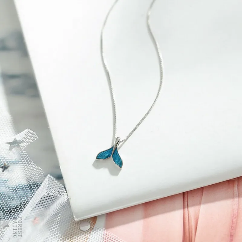 925เงินสเตอร์ลิงผู้หญิงปลาวาฬสร้อยคอBlueTailปลาNautical Chokers Charm Mermaid Tailจี้สร้อยคอเครื่องประดับสำหรับผู้หญิง