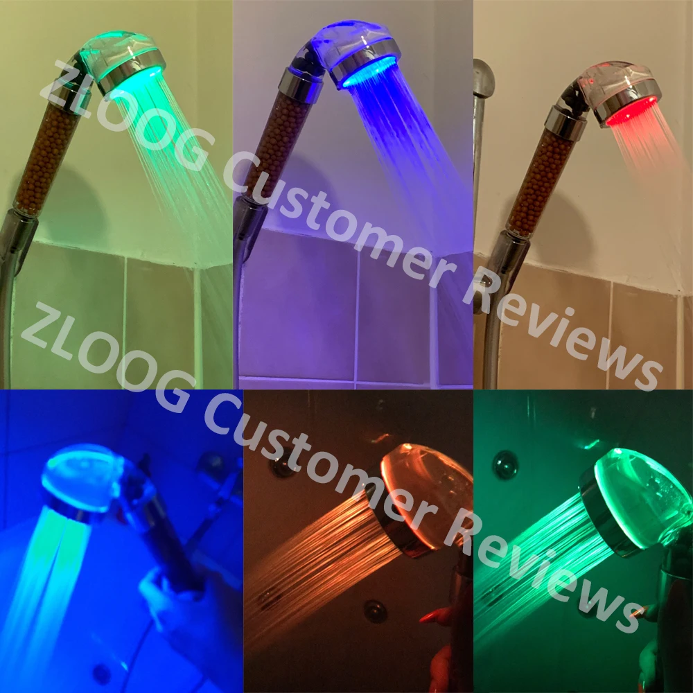 Zloog Bathroom LED Shower Head Color Changing Temperature Sensor Handheld Showerhead Spa High Pressure Anion Filter Shower Head