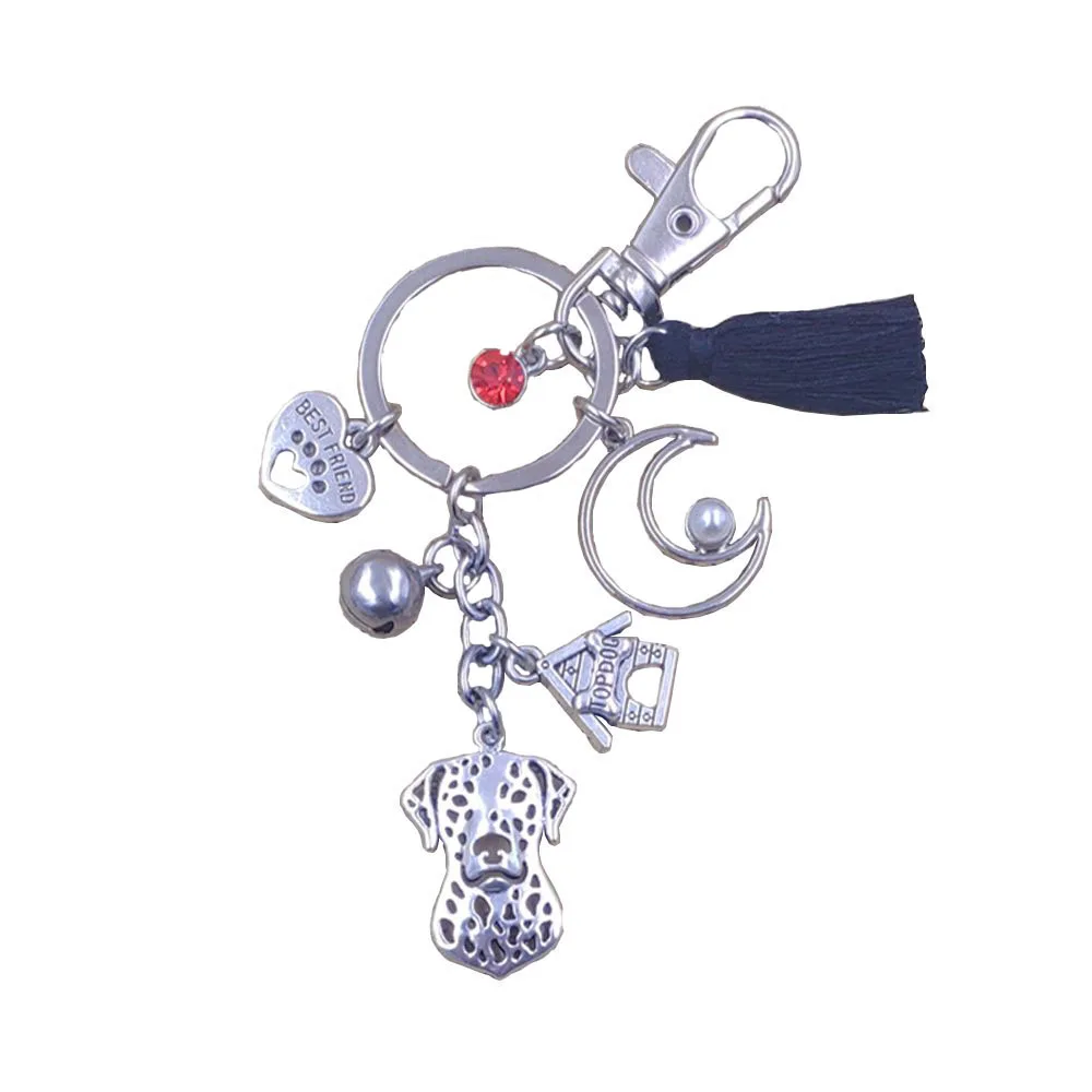 Dalmatian Dog Animal New Special Handmade Keychain Key Ring Pet Tassels Antique Retro Silver Plated Women Men Jewelry K076-077